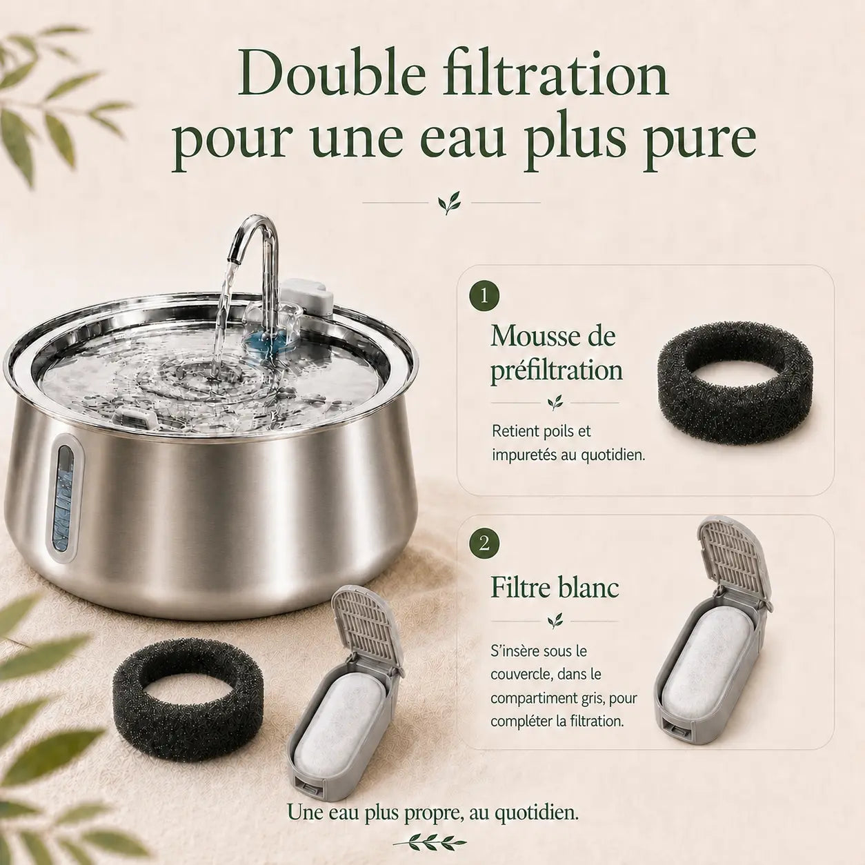 Feryn Clarté | Fontaine à eau inox pour chat 4L