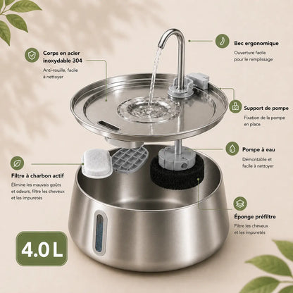 Feryn Clarté | Fontaine à eau inox pour chat 4L