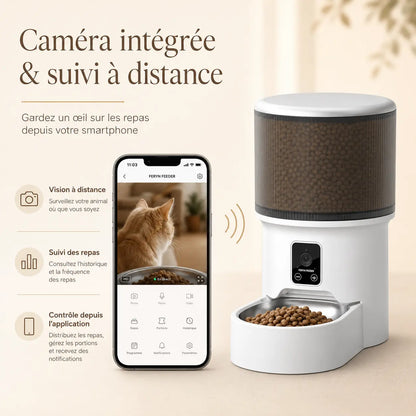Distributeur de croquettes automatique 4L pour chat — bol inox, WiFi & caméra | Feryn