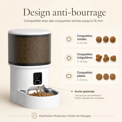 Distributeur de croquettes automatique 4L pour chat — bol inox, WiFi & caméra | Feryn