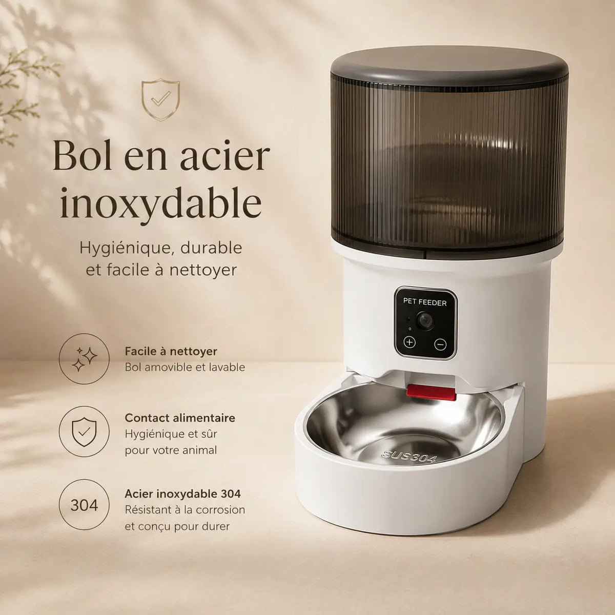 Distributeur de croquettes automatique 4L pour chat — bol inox, WiFi & caméra | Feryn