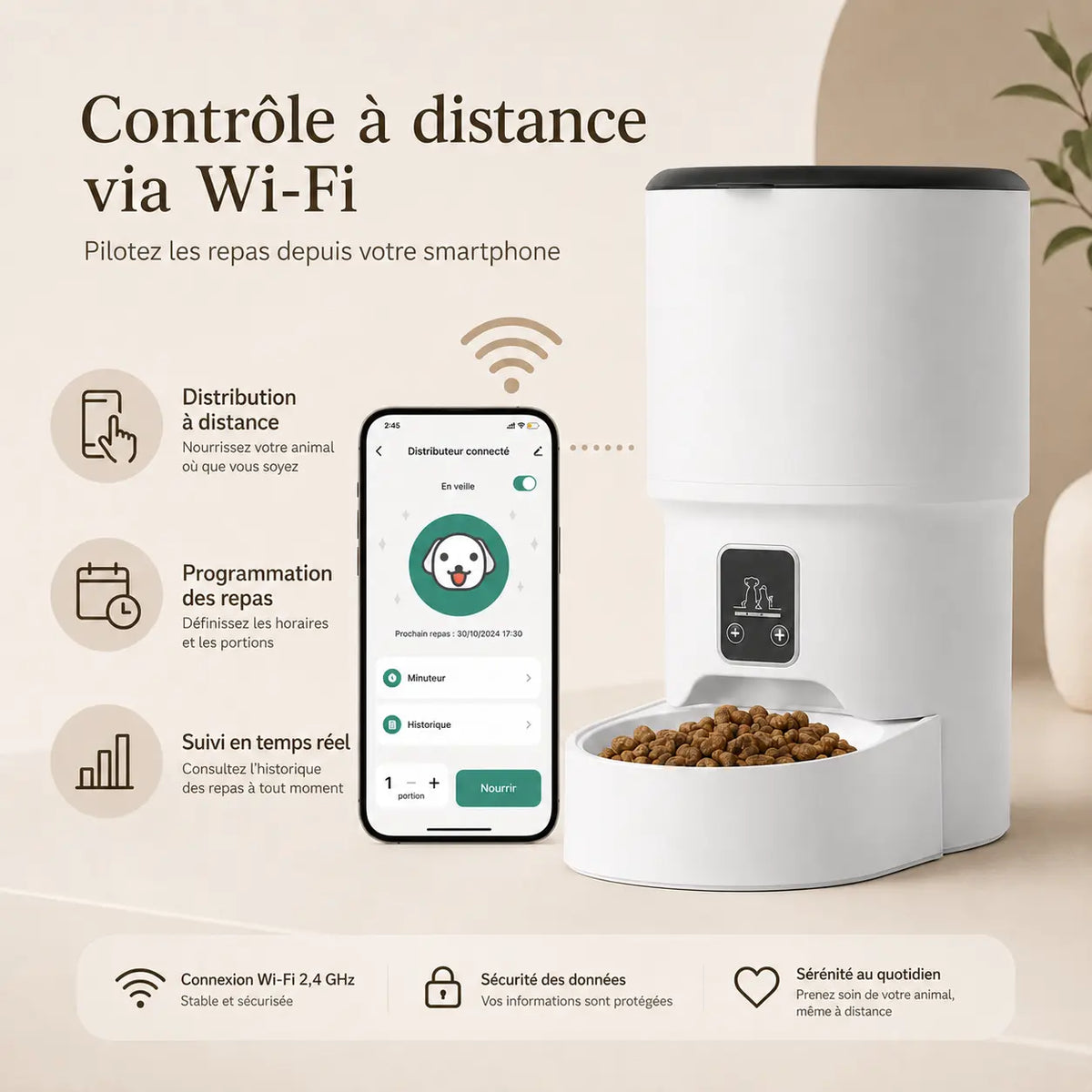 Distributeur de croquettes automatique 4L pour chat — WiFi & anti-glouton | Feryn