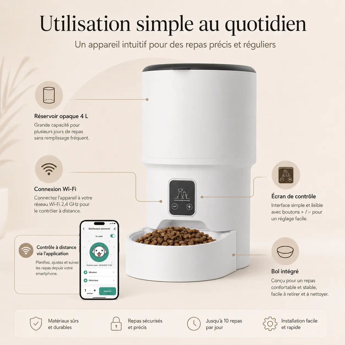 Distributeur de croquettes automatique 4L pour chat — WiFi & anti-glouton | Feryn