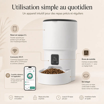 Distributeur de croquettes automatique 4L pour chat — WiFi & anti-glouton | Feryn