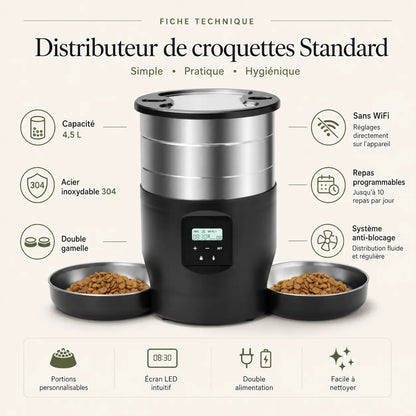 Distributeur de croquettes automatique 2 bols inox pour chat — WiFi | Feryn