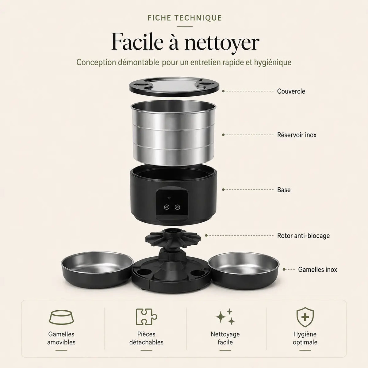 Distributeur de croquettes automatique 2 bols inox pour chat — WiFi | Feryn