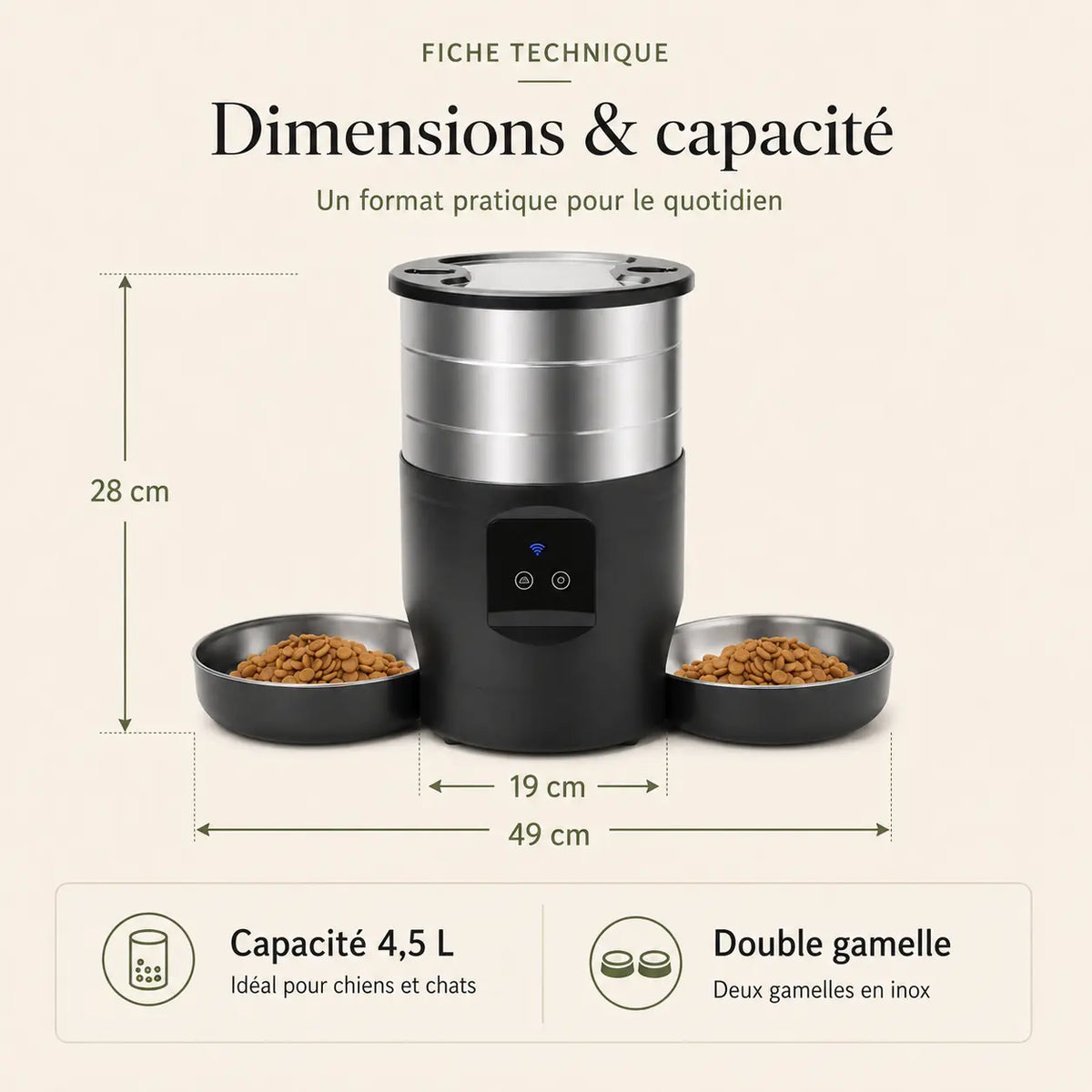 Distributeur de croquettes automatique 2 bols inox pour chat — WiFi | Feryn