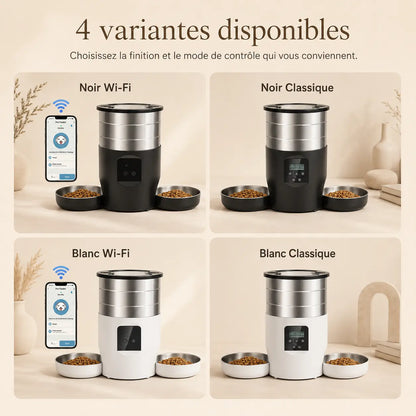 Distributeur de croquettes automatique 2 bols inox pour chat — WiFi | Feryn