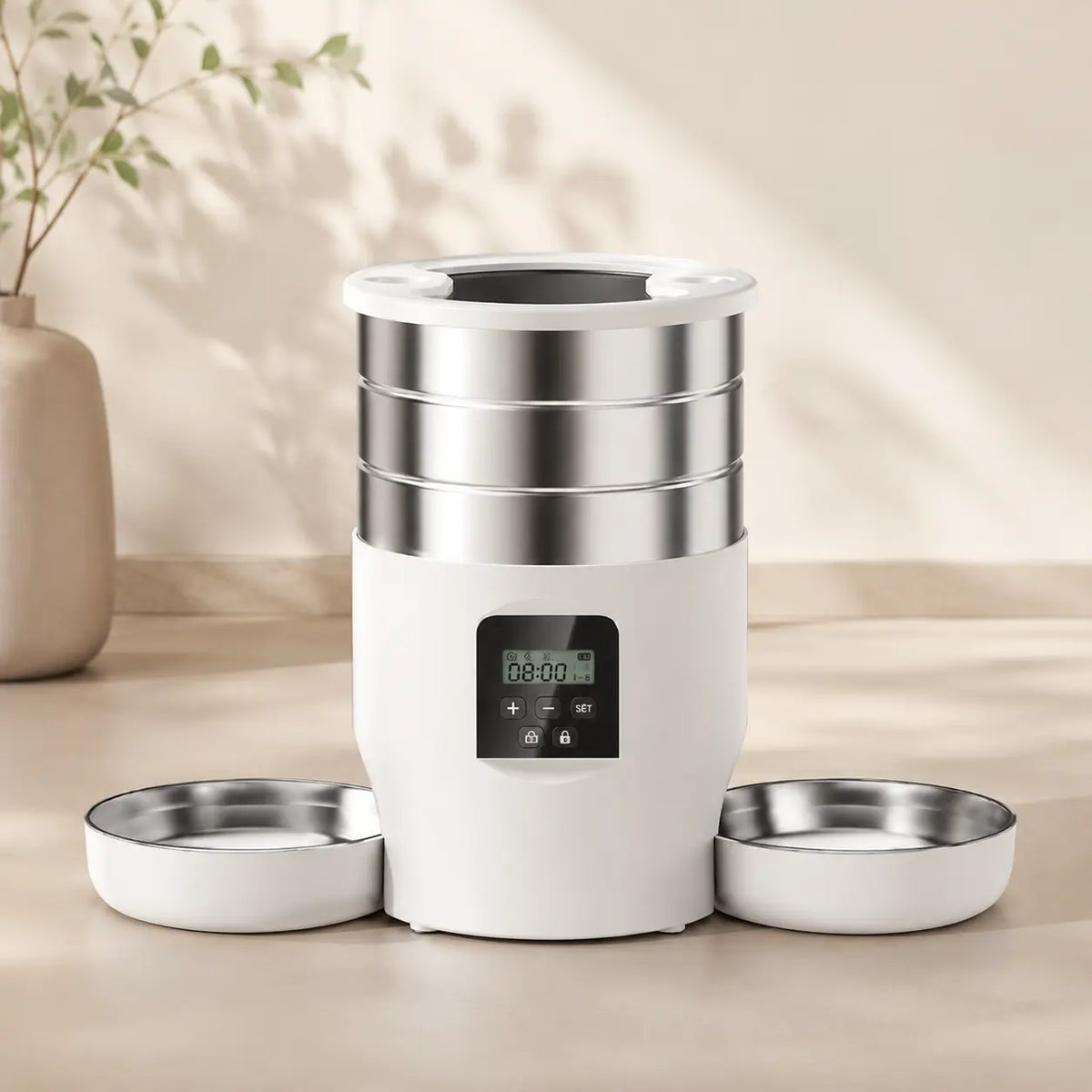 Distributeur de croquettes automatique 2 bols inox pour chat — WiFi | Feryn