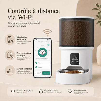 Distributeur de croquettes automatique 4L pour chat — bol inox, WiFi & caméra | Feryn