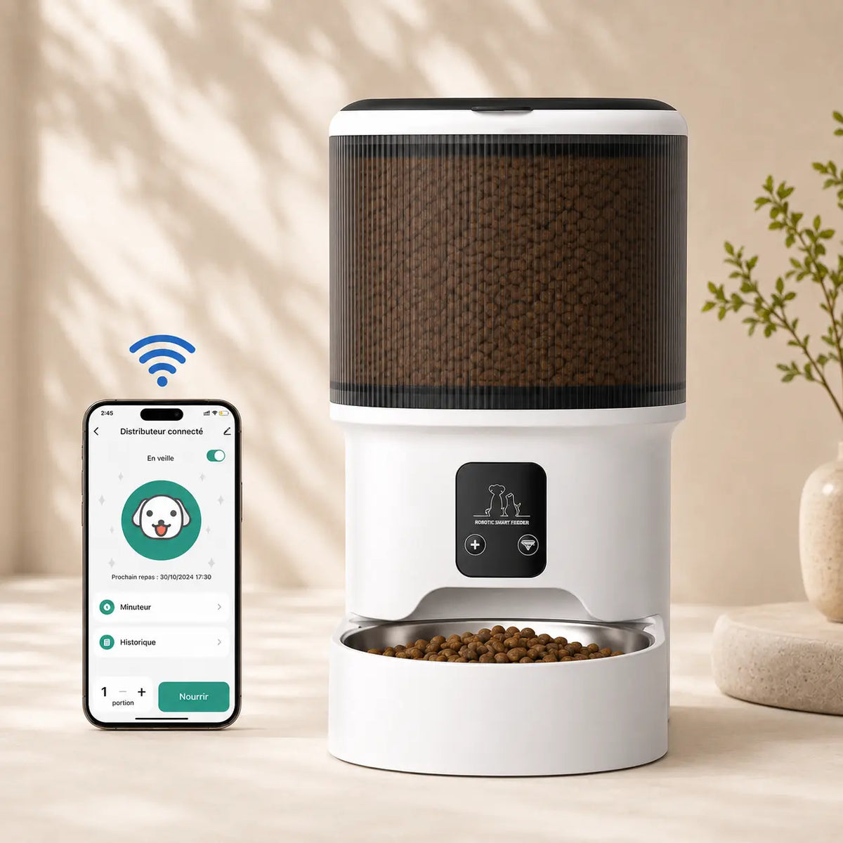 Distributeur de croquettes automatique 4L pour chat — bol inox, WiFi & caméra | Feryn