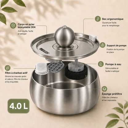 Feryn Sphère | Fontaine à eau inox pour chat 4L